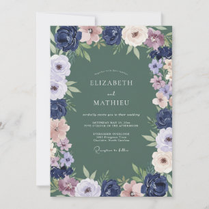 Sage Green Twilight Floral Wedding Invitation