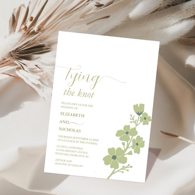 sage green tying the knot floral wedding  invitation (Creator Uploaded)