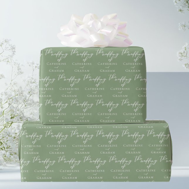 Sage Green Typography Personalised Wedding Wrapping Paper (Creator Uploaded)