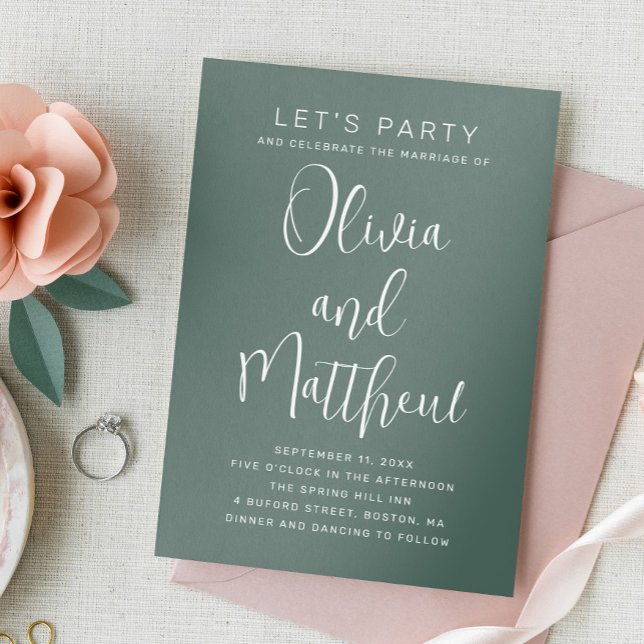 Sage green typography script wedding + QR details Invitation (Creator Uploaded)