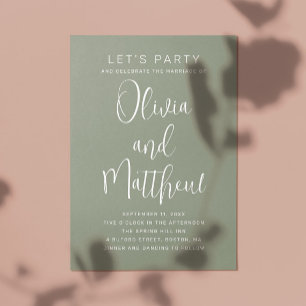 Sage green typography script wedding + QR details Invitation