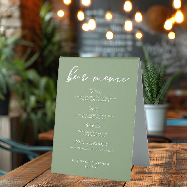 Sage Green Typography Spring Wedding Bar Menu (Creator Uploaded)