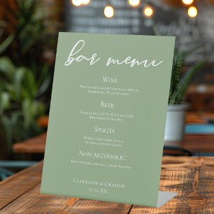 Sage Green Typography Spring Wedding Bar Menu Pedestal Sign