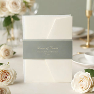 Sage Green Velvet Gold Personalised Wedding  Invitation Belly Band