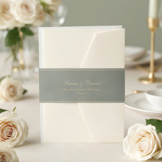 Sage Green Velvet Gold Personalized Wedding  Invitation Belly Band