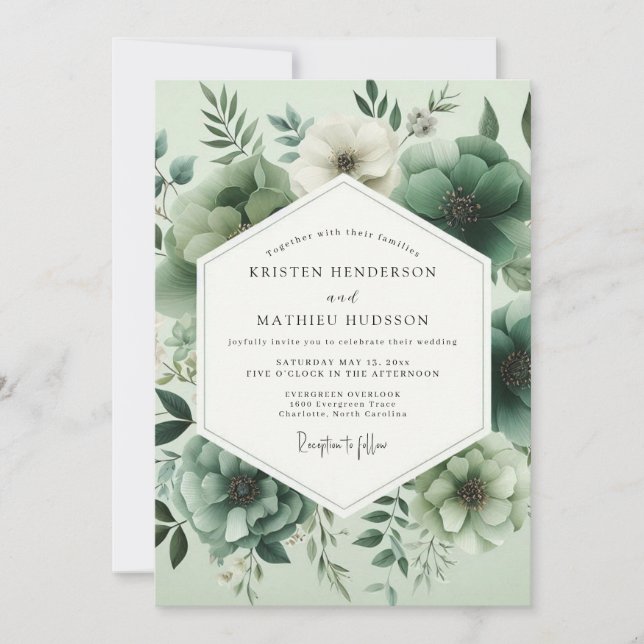Sage Green Verdant Botanical Wedding Invitation (Front)