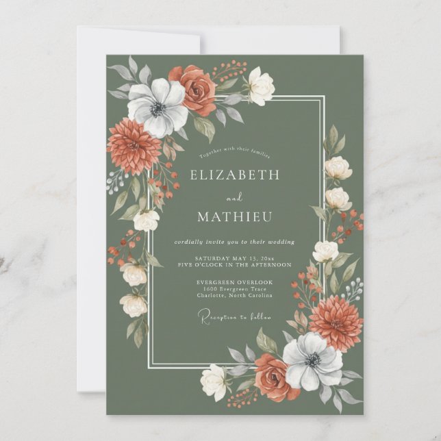 Sage Green Verdant Fall Wedding Invitation (Front)