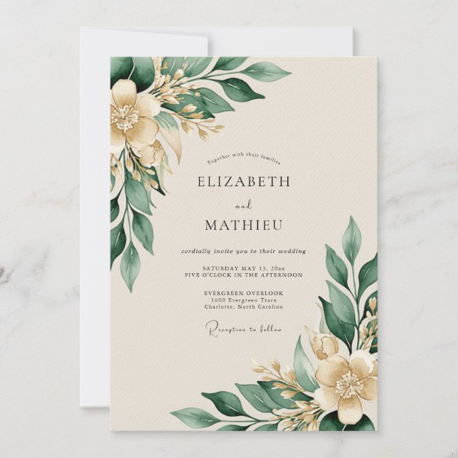 Sage Green Verdant Nature Wedding Invitation (Front)