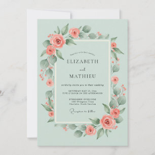 Sage Green Verdant Rose Wedding Invitation