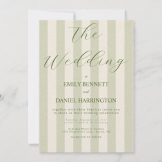 Sage Green Vertical Stripe Modern Elegant Wedding Invitation