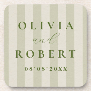 Sage Green Vertical Stripes Minimalist Wedding Coaster