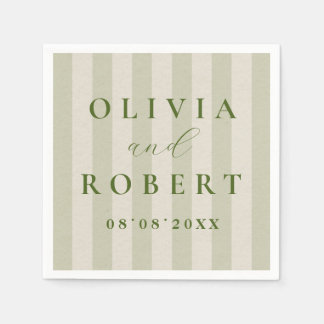 Sage Green Vertical Stripes Minimalist Wedding Napkin