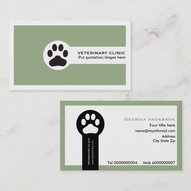 Sage green Vet/Veterinary Clinic minimalist Business Card (Front/Back)