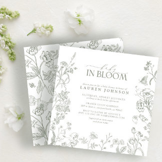 Sage Green Victorian Elegant Floral Baby In Bloom Invitation