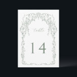 Sage Green Victorian Frame Table Number<br><div class="desc">Sage Green Vintage Victorian Botanical Frame,  table number card.  Features,  elegant typography design style mix of script and bold type. Please note that table number cards must be numbered and added to your cart individually.</div>