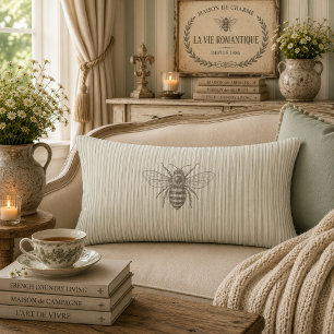 Sage Green Vintage Bee French Country Rustic Lumbar Cushion