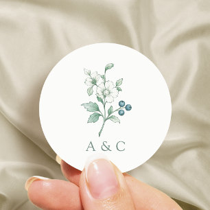 Sage Green Vintage Botanical Floral Frame Wedding Classic Round Sticker