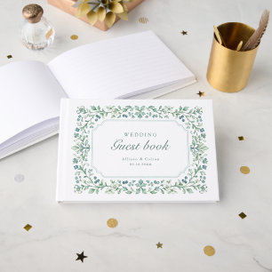Sage Green Vintage Botanical Floral Frame Wedding Guest Book