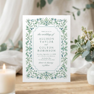 Sage Green Vintage Botanical Floral Frame Wedding Invitation