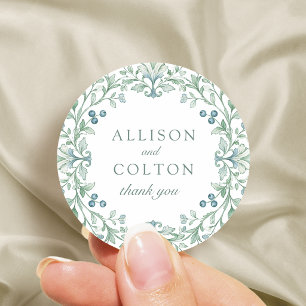 Sage Green Vintage Botanical Floral Wedding favour Classic Round Sticker