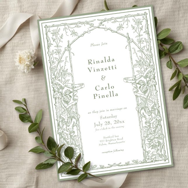 Sage Green Vintage Botanical Trellis Arch Wedding Invitation (Sage Green Vintage Botanical Trellis Arch Wedding Invitation)