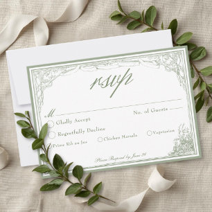 Sage Green Vintage Botanical Trellis Arch Wedding RSVP Card