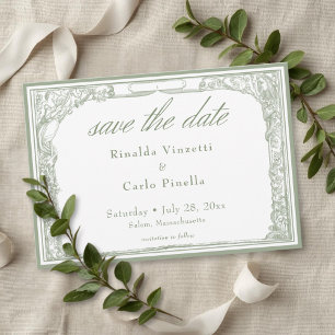 Sage Green Vintage Botanical Trellis Arch Wedding Save The Date