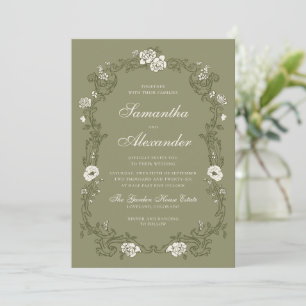 Sage Green Vintage Botanical Wedding Invitation