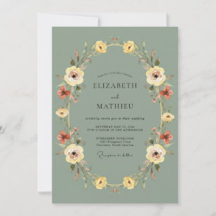 Sage Green Vintage Botanical Wedding Invitation