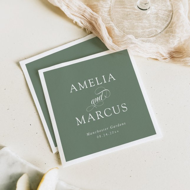 Sage Green Vintage Calligraphy Wedding Napkin (Creator Uploaded)
