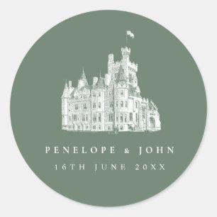 Sage Green Vintage Castle Destination Wedding Classic Round Sticker