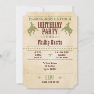 Sage Green Vintage Cowboy Birthday Invitation