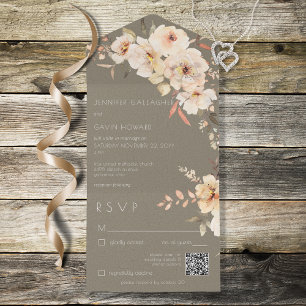 Sage Green Vintage Cream Floral QR Code All In One Invitation