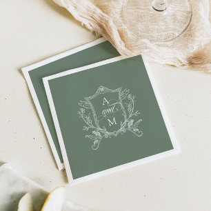 Sage Green Vintage Crest Wedding Napkin