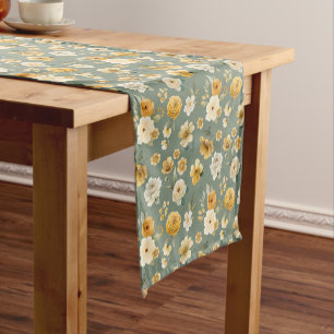 Sage Green Vintage Floral Baby Shower Table Runner