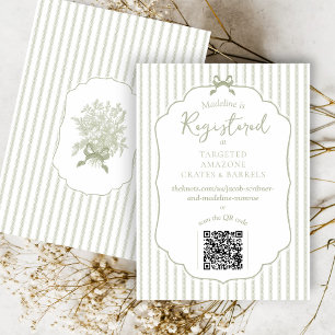Sage Green Vintage Floral Bow Cute Bridal Shower Enclosure Card