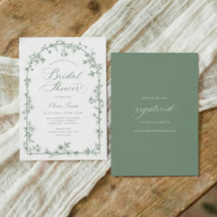 Sage Green Vintage Floral Frame Bridal Shower Invitation
