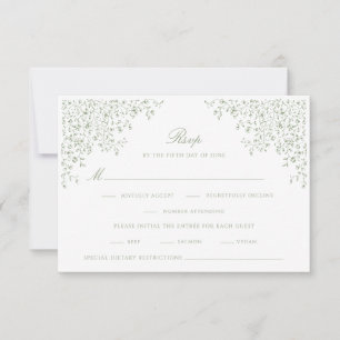 Sage Green Vintage Floral Line Art RSVP Card