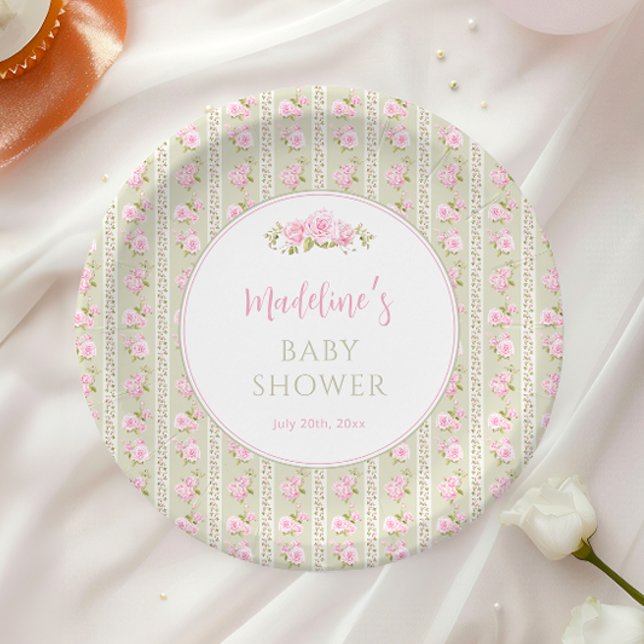 Sage Green Vintage Floral Paper Plate (Creator Uploaded)