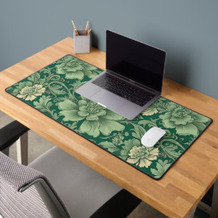 Sage Green Vintage Floral Pattern  Desk Mat