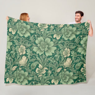 Sage Green Vintage Floral Pattern Fleece Blanket