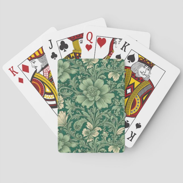 Sage Green Vintage Floral Pattern  Playing Cards (Back)