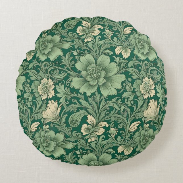 Sage Green Vintage Floral Pattern  Round Cushion (Front)