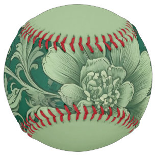 Sage Green Vintage Floral Pattern Softball