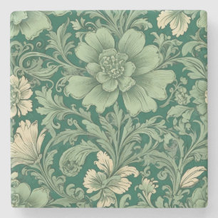 Sage Green Vintage Floral Pattern  Stone Coaster