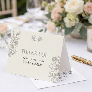 Sage Green Vintage Floral Romantic Crest Thank You Card