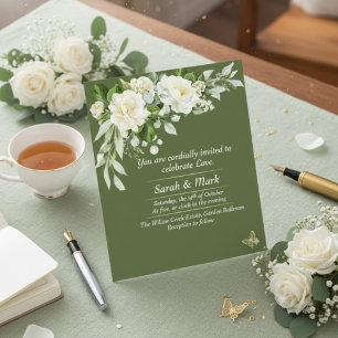 Sage Green Vintage Floral Romantic Garden Wedding  Invitation