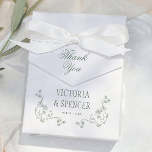 Sage Green Vintage Floral Thank You Wedding Favour Box
