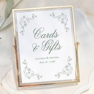 Sage Green Vintage Floral Wedding Cards & Gifts Poster