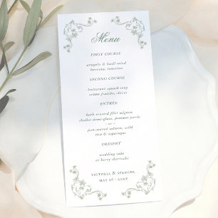 Sage Green Vintage Floral Wedding Menu